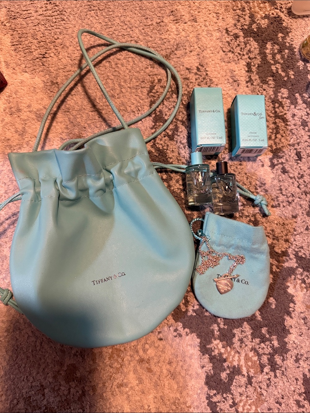Tiffany & Co. Silver Heart Tag Necklace with leather Tiffany Cross body